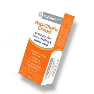 Topiderm® Anti-Chafe Cream protects the skin from chafing and sweat rash.